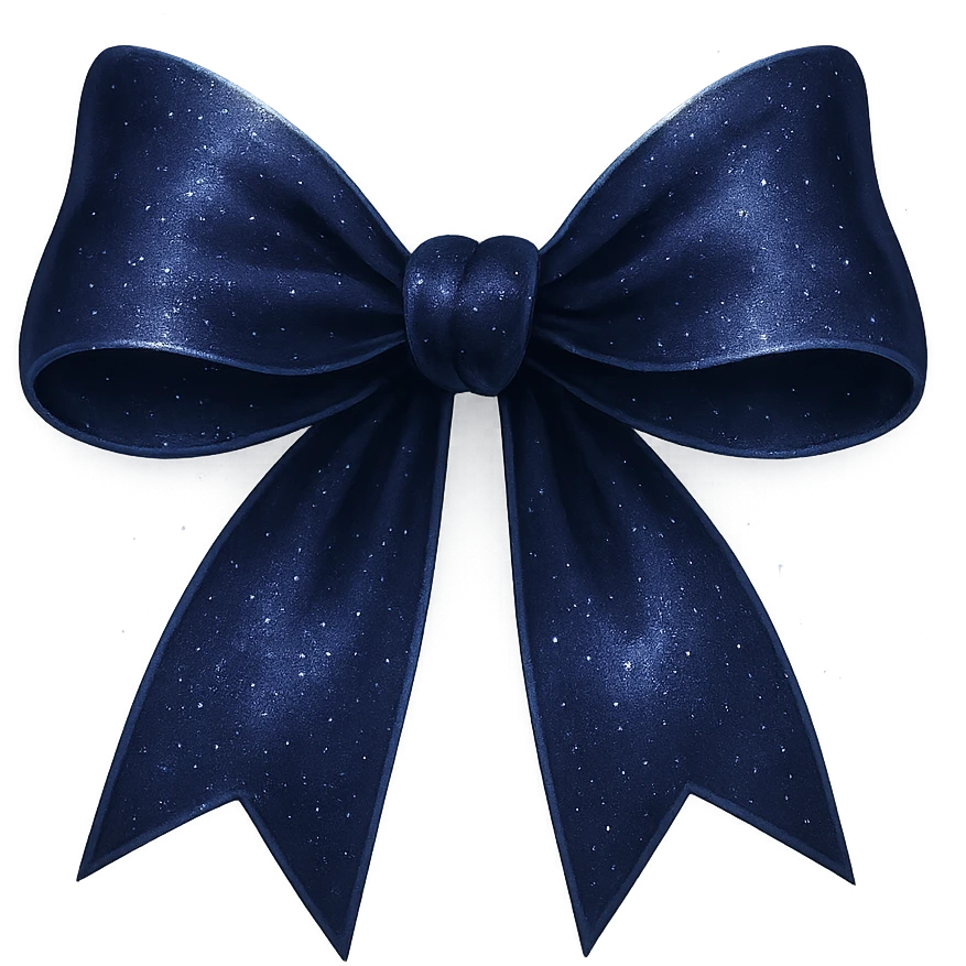 a midnight bow in deep indigo, adorned with subtle silver accents and a soft, magical glow emoji