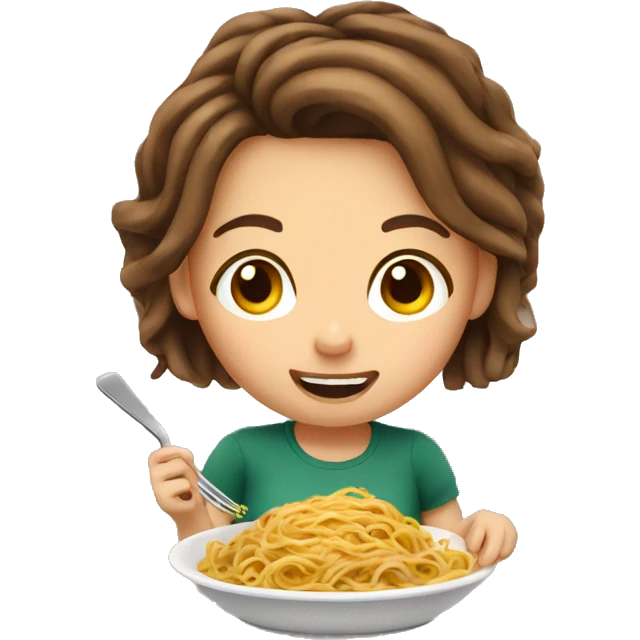 Girl with brown hair eating spaghetti  emoji