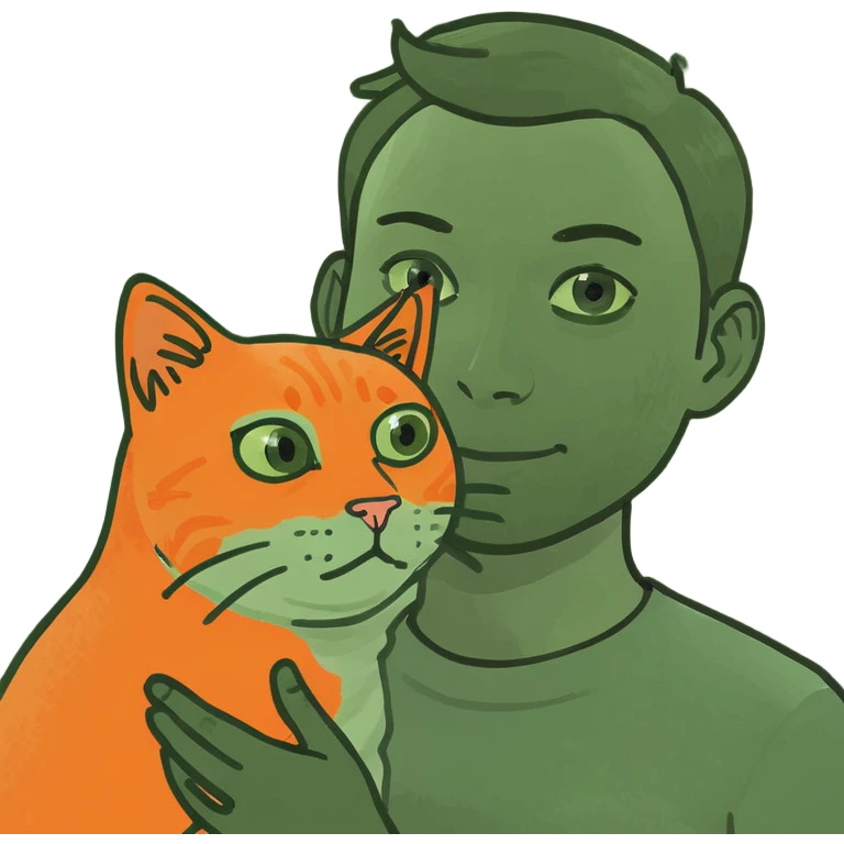 guy holding orange cat while running emoji