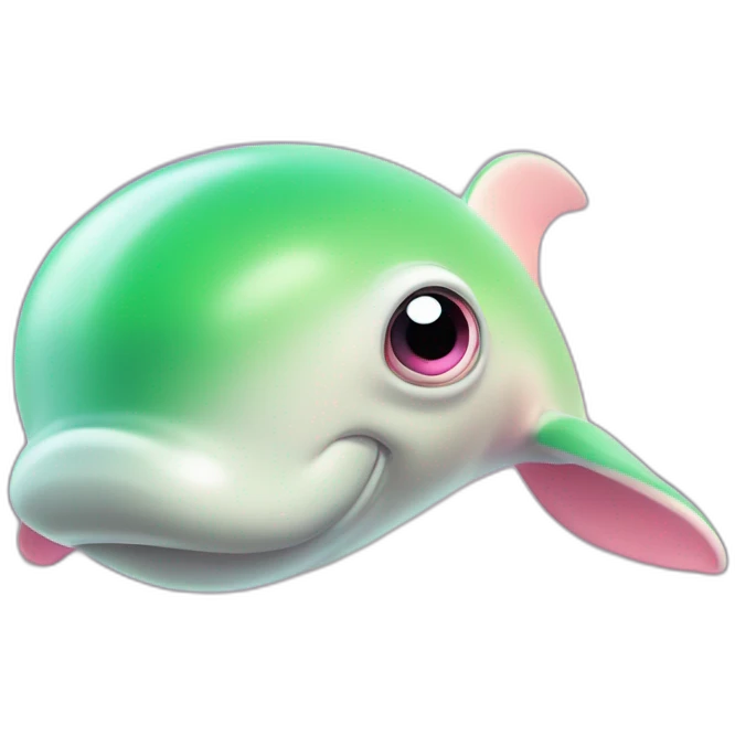 Pink and green beluga whale with big eyes emoji