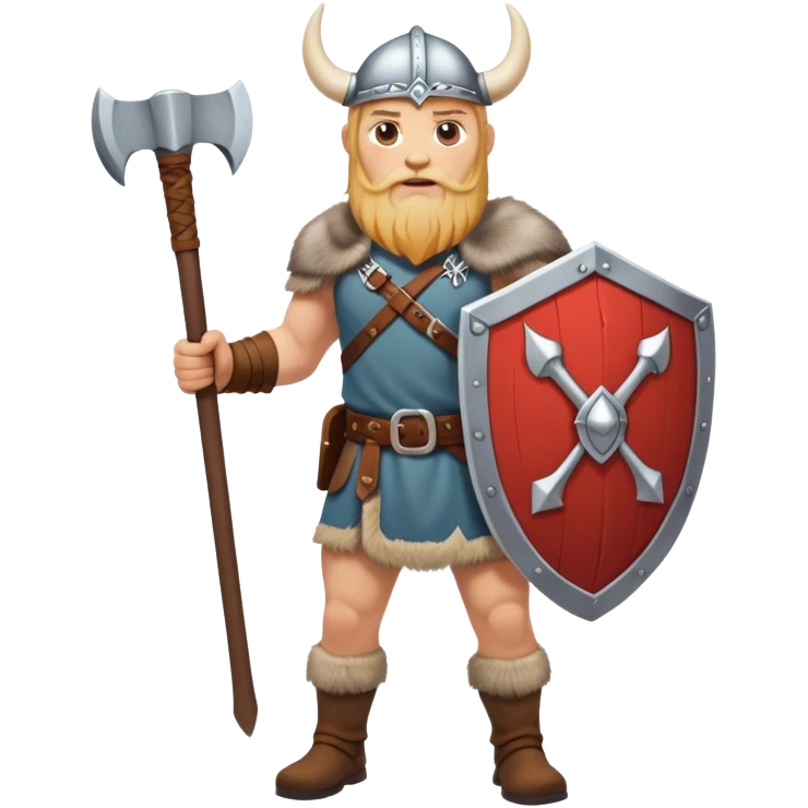 full-length Norwegian Viking with shield and axe emoji