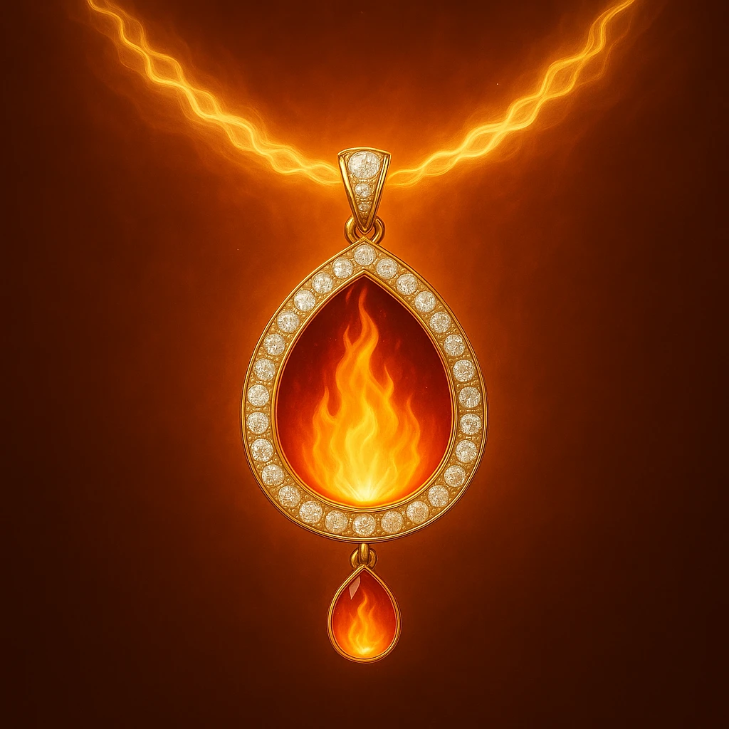 Replace the dark void with a small, powerful flame inside the pendant emoji