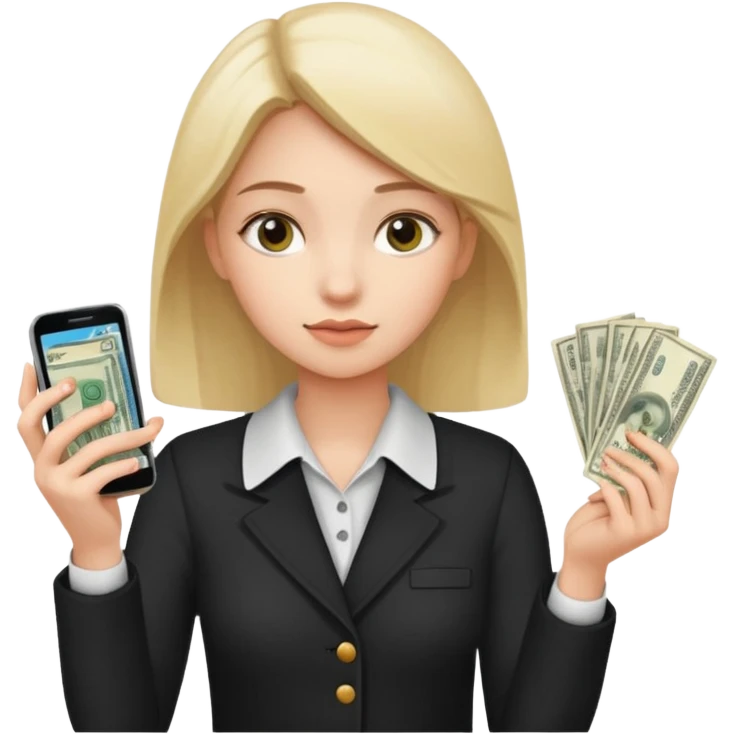 Celular mano de una chica mirando poco dinero emoji