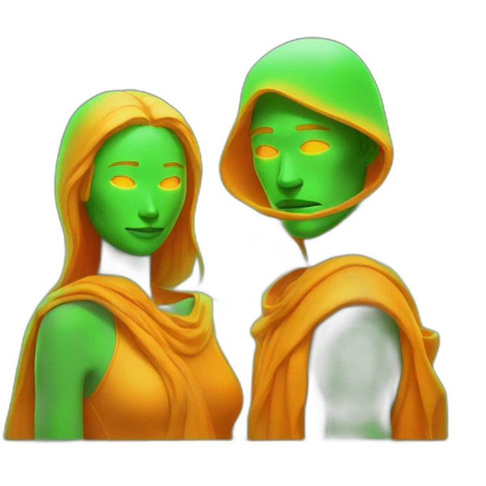 Couple as Orange Fluorescent woman and green Fluorescent man emoji