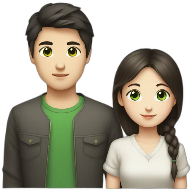 Chinese boy and brunet Russian girl with green eyes  emoji
