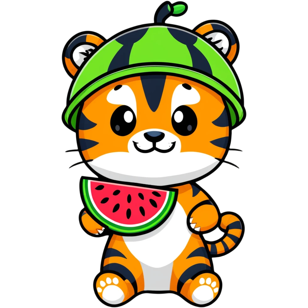 tiger cub with watermelon hat emoji