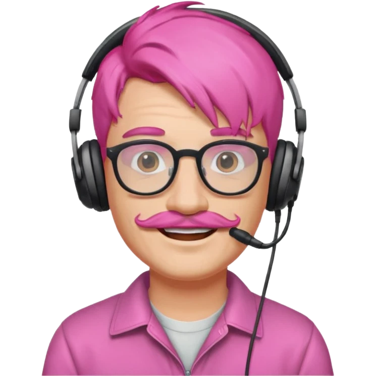 headphone and spectacles, mustached pink hair man emoji
