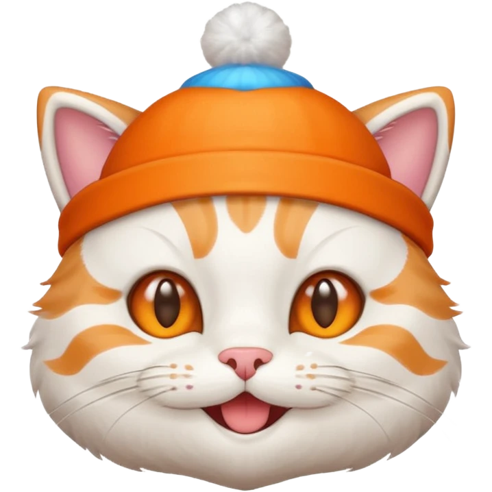 Create cute cat face wearing birthday cap and happy emoji