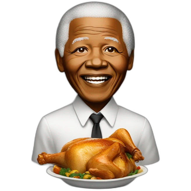 Nelson Mandela with a whole roast chicken in his mouth emoji