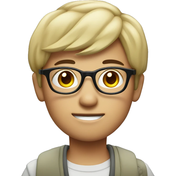 Chinese pale young student with glasses and middle part working. view behind his apple computer emoji