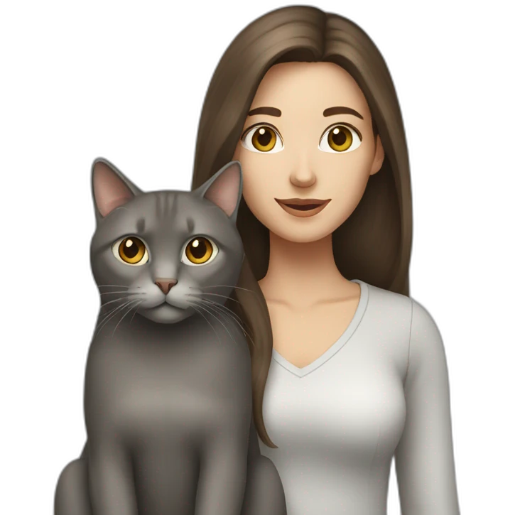 woman with  long brown hair with  her Grey cat emoji