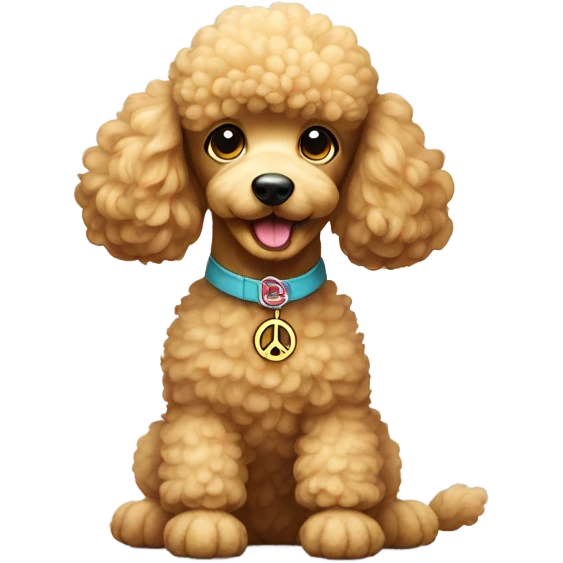 Mini poodle giving the peace sign emoji