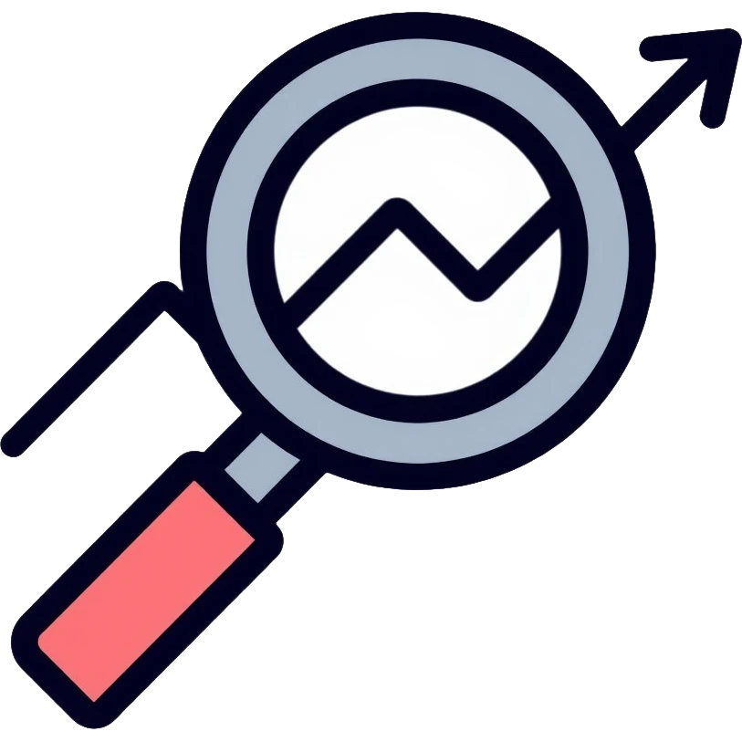 simple magnifying glass over a descending chart line emoji
