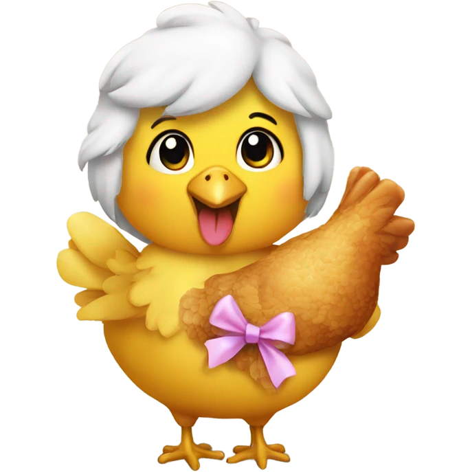 Cute girl chicken with a bow eating  emoji