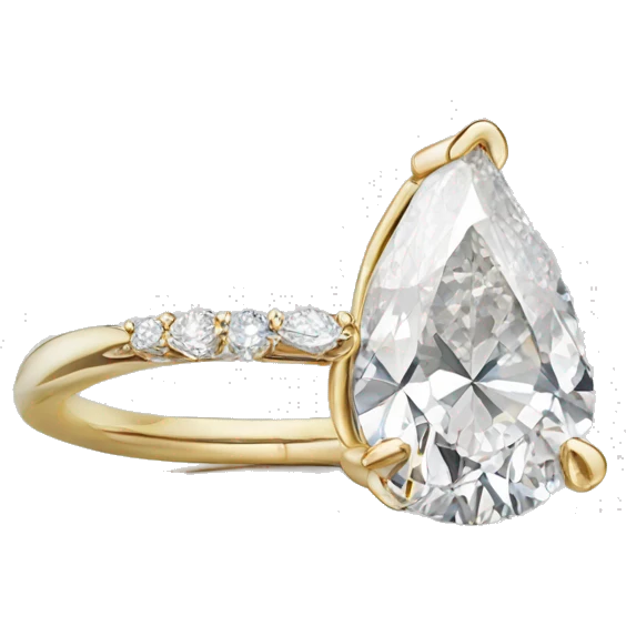 5 carat pear shaped diamond ring on gold band emoji