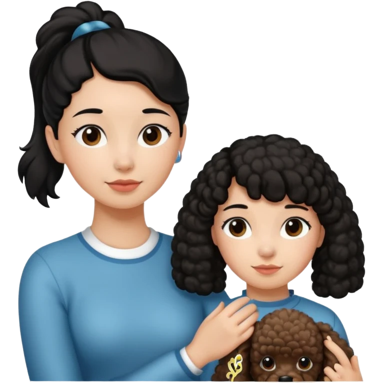 Ponytail black hair girl with brown Poodle say goodbye  emoji