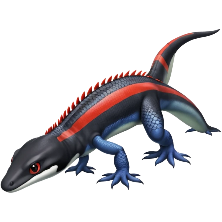 Black and white Orca-hybrid-reptile-reptilian-lizard-skink-gecko-Digimon-Fakémon-Pokémon-fusion-hybrid full body, two legs, two arms, claws, tail, with red stripe emoji