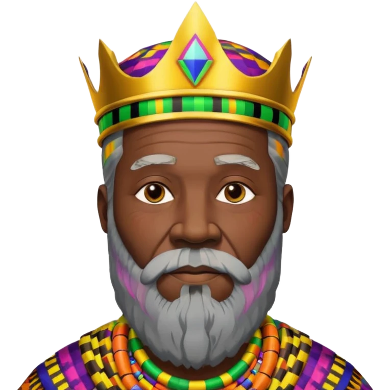 Create me an emoji of a beautiful Old African King with a beard wearing a neon Colorful gradient African Kente patterns emoji