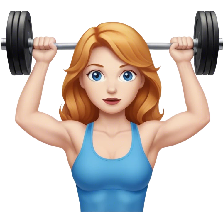 Strawberry Blonde woman with blue eyes lifting weights emoji