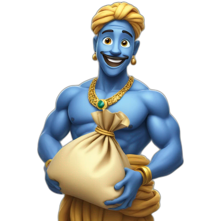 genie holding the big sack of money 4k emoji