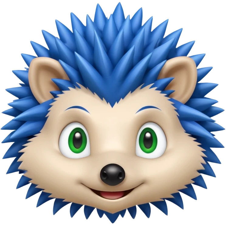 Blue anthropomorphic hedgehog, spiky hair, large green eyes, confident smile. emoji