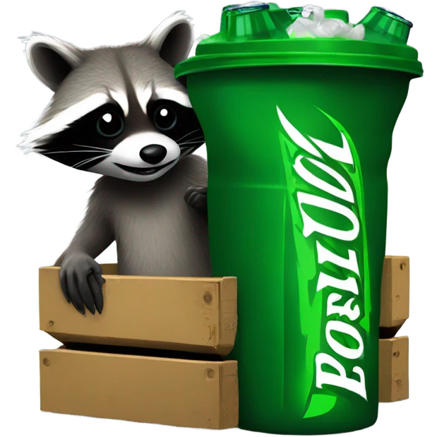 raccoon in a dumpster drinking a monster energy drink emoji