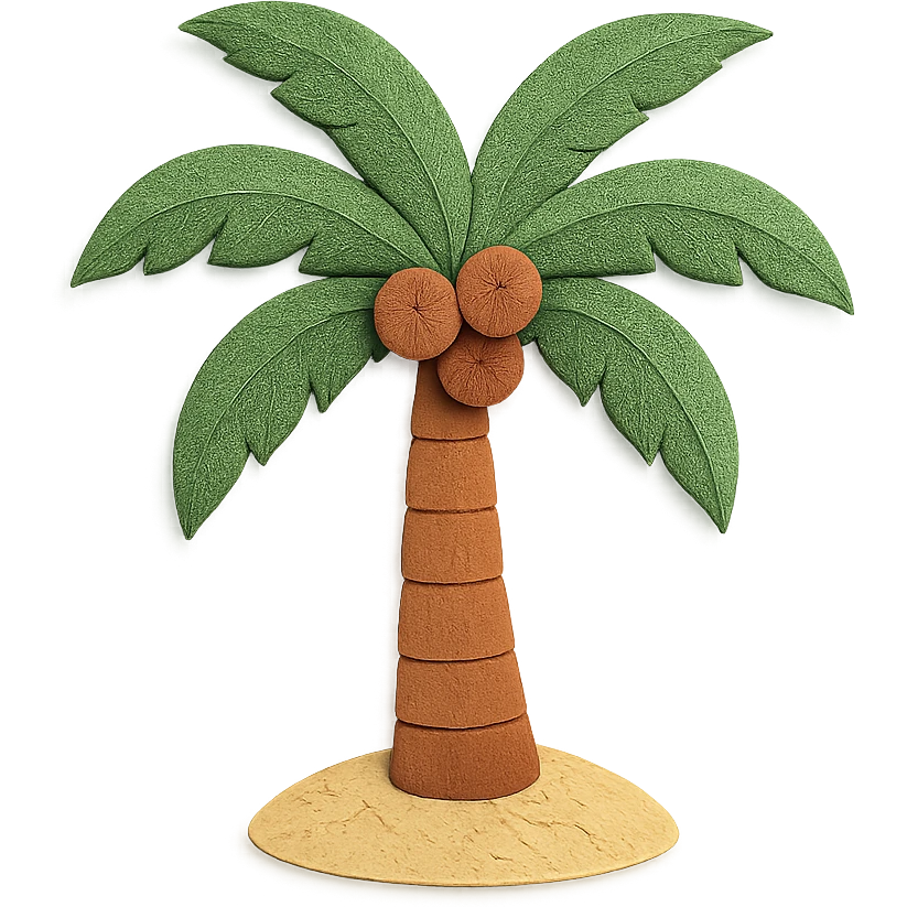 palm tree with coconuts and a sandy base, colorful, paper-craft style emoji