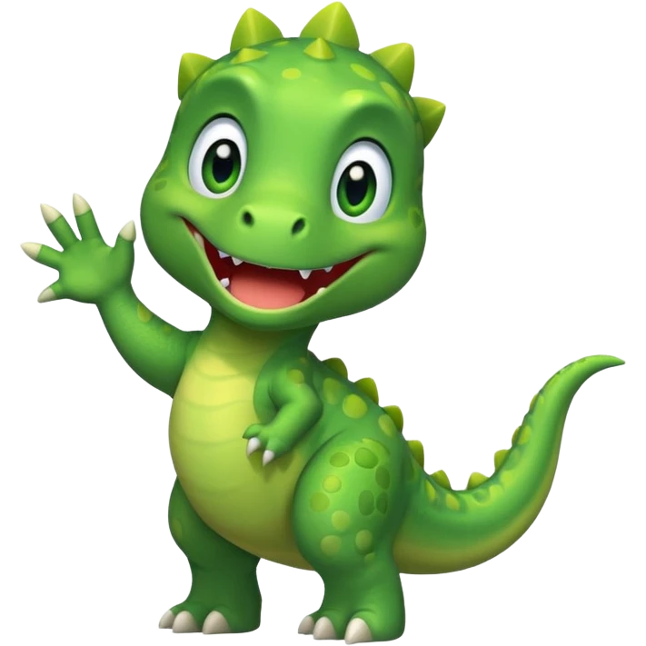 A friendly cartoon dinosaur waving hello emoji