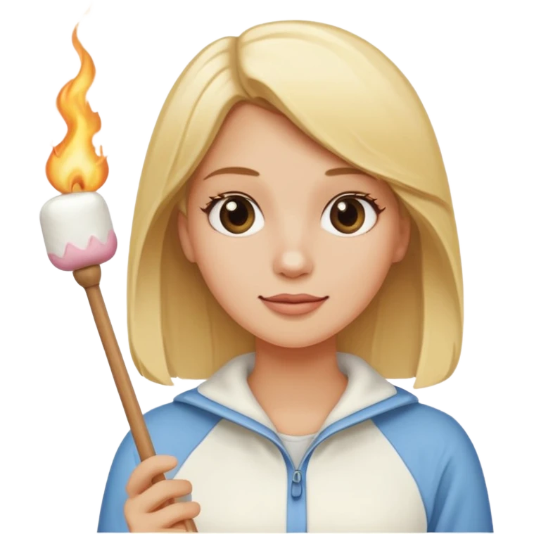 blonde woman holding marshmallow stick emoji
