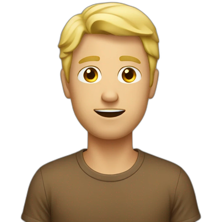 blonde man with flushed face in a brown T-shirt emoji