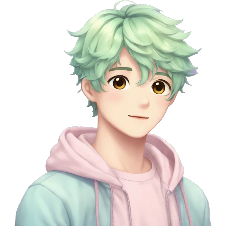 Gorgeous pastel anime style shojo man with blushing face and butterflies aesthetic and pretty hair trending style emoji