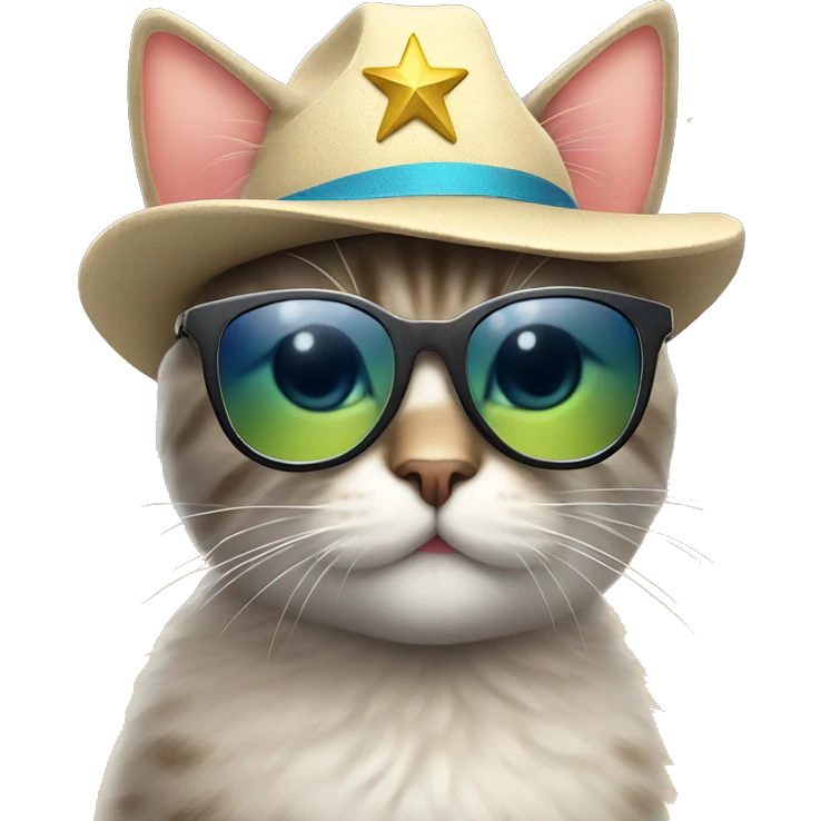 cat wearing sunglasses and a star hat emoji