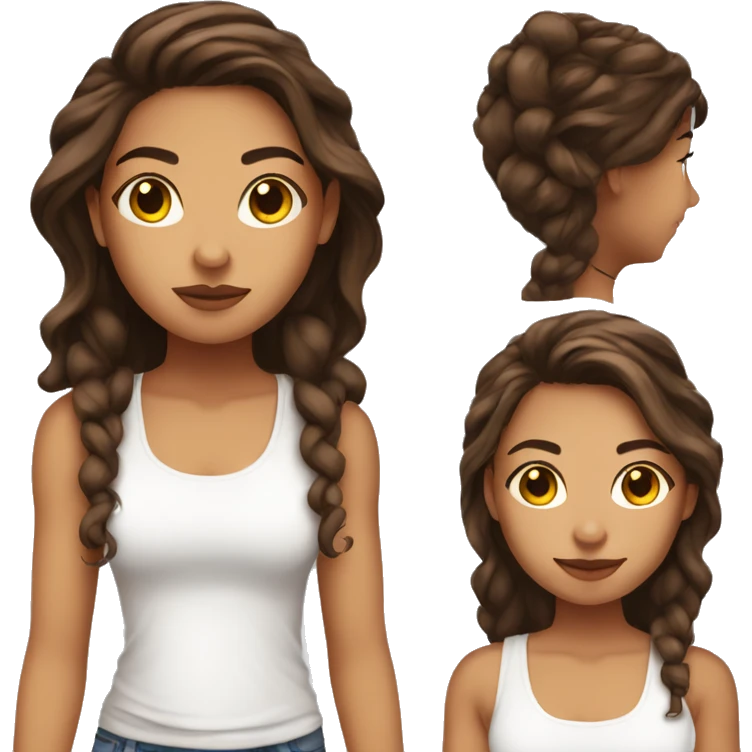 Latina girl long brown hair hoop earrings and a white tank top on  emoji