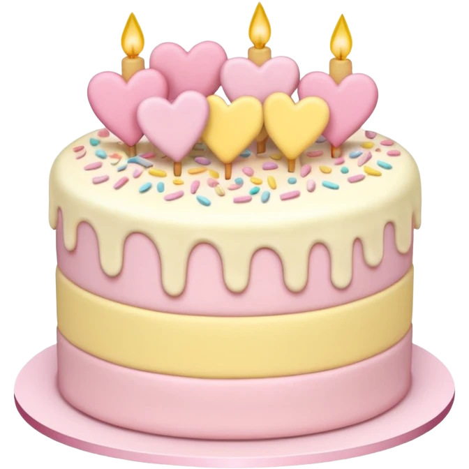 Cake with hearts and sprinkles in soft pink, beige and yellow pastel colors emoji