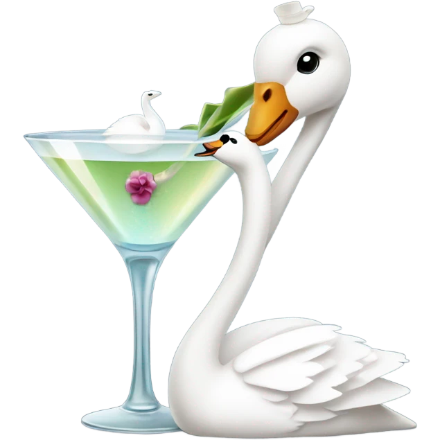 A martini with a swan wearing a bow emoji