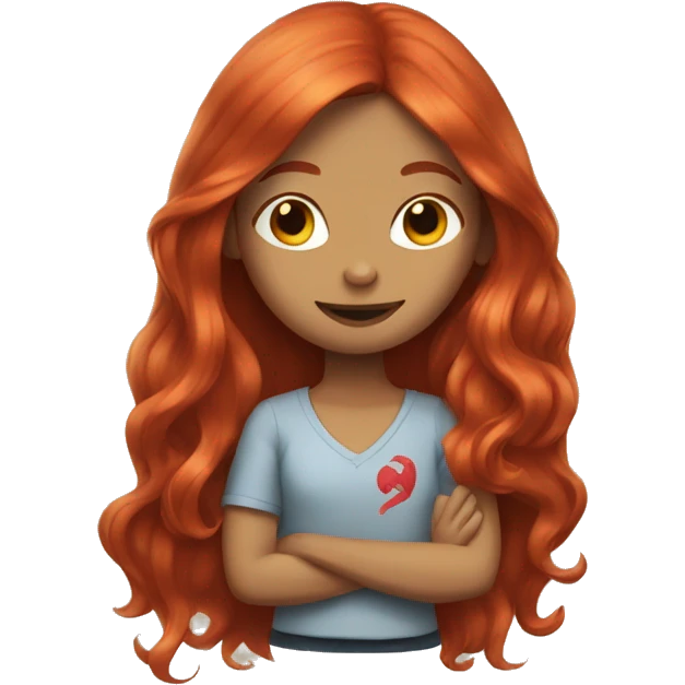 A girl with long red hair make a peace sign emoji