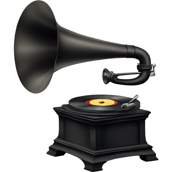 vintage gramophone with stack of vinyl records emoji