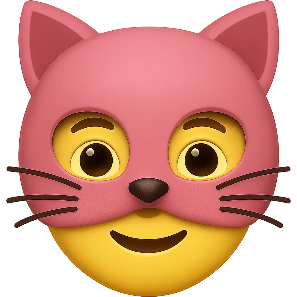 face with pink cat mask emoji, digital illustration, remove background emoji