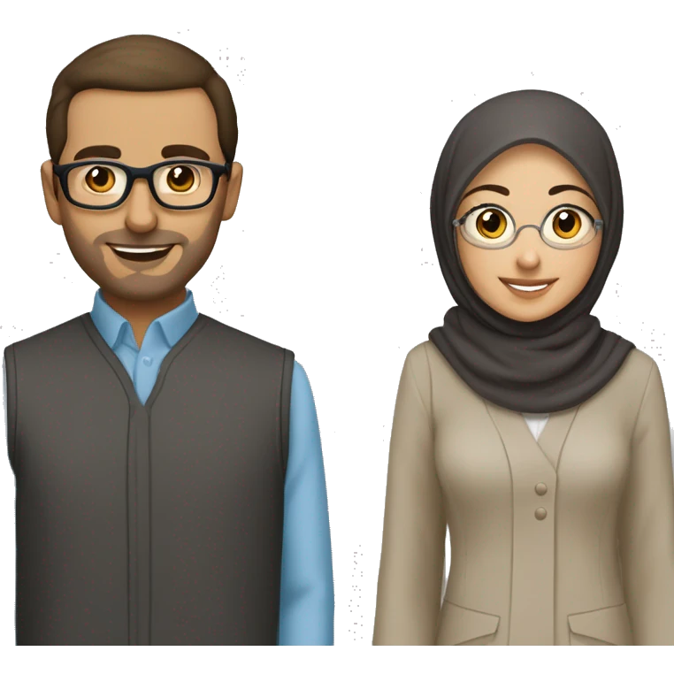 A brune couple the girl wearing hijab and the guy wearing white glasses and he’s bald  emoji