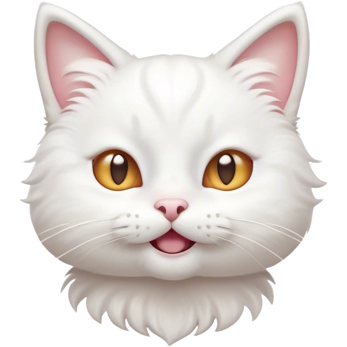 Cinematic Comical White Cat Portrait Emoji, Head tilted in an exaggerated, surprised manner with wide, sparkling eyes, showcasing a pristine white fur with subtle hints of silver and an animated, goofy expression, simplified yet whimsically detailed, glowing with a playful, bright radiance, high shine, exuding a lighthearted and comical charm, styled with a soft glowing outline, capturing the essence of a white cat that looks ready to prance comically off the screen! emoji