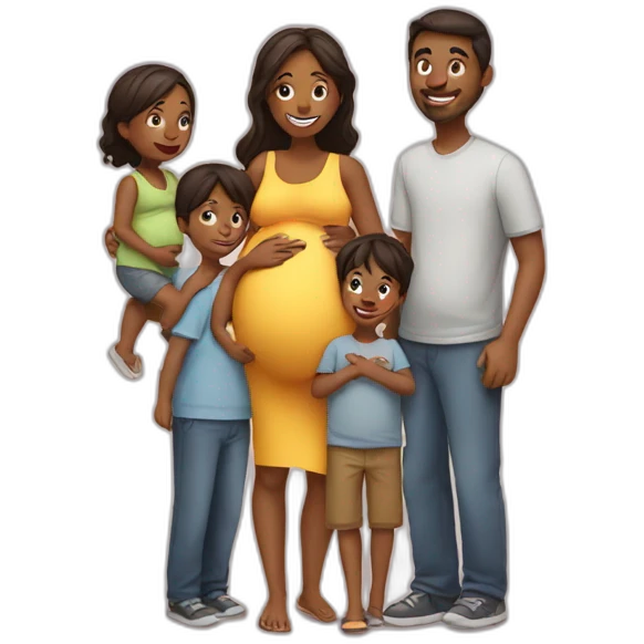 A pregnant woman with her husband and her children   emoji