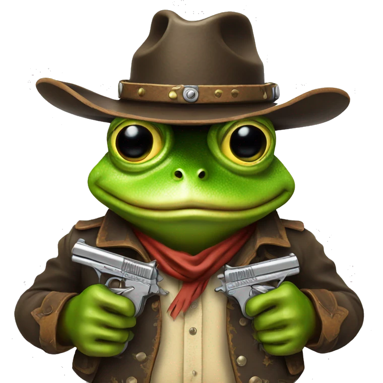 western cowboy frog with guns as hands emoji