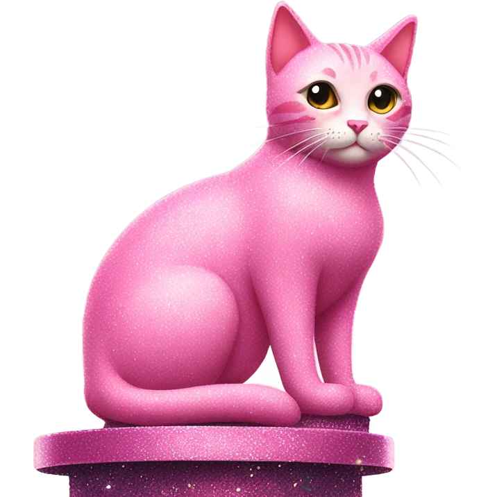 Pink cat on cat-tower with glitter emoji