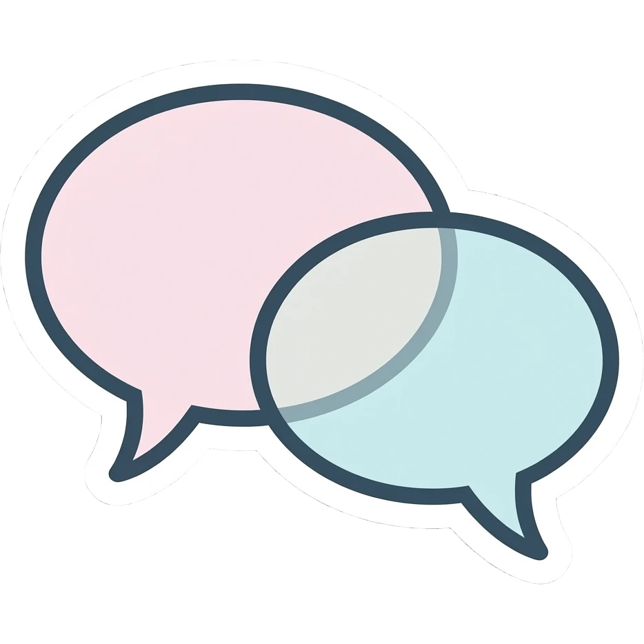 cute minimalistic two speech bubbles sticker, elegant thin strokes, pastel tones, clean vector design, no background, modern aesthetic, 8k emoji