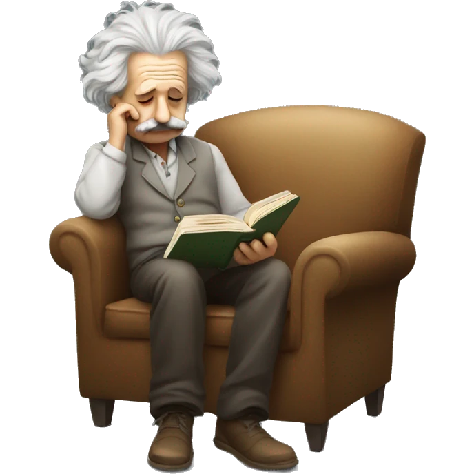 albert einstein sad reading book while siting on the chair emoji