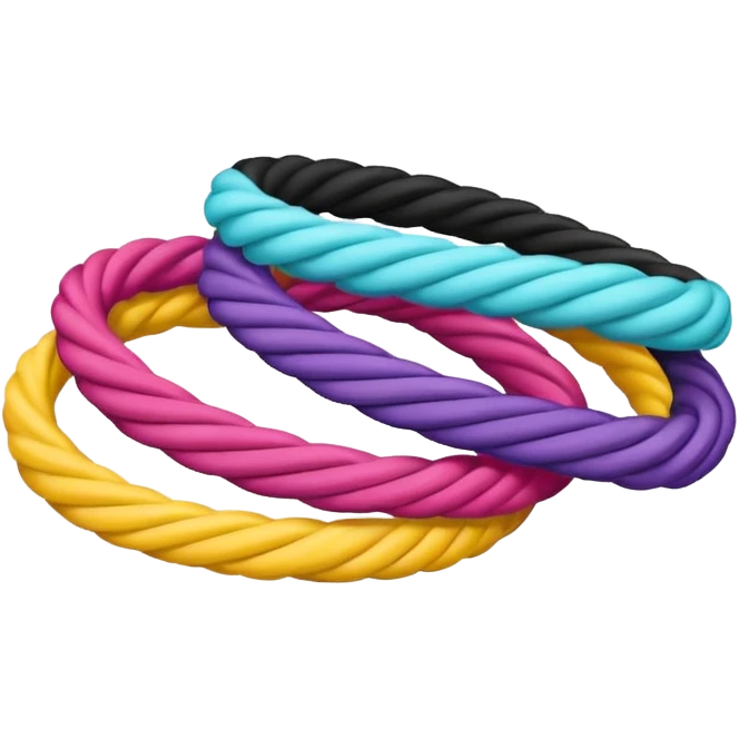 hair tie for tying hair，colourful，三根叠在一起，交错着叠 emoji