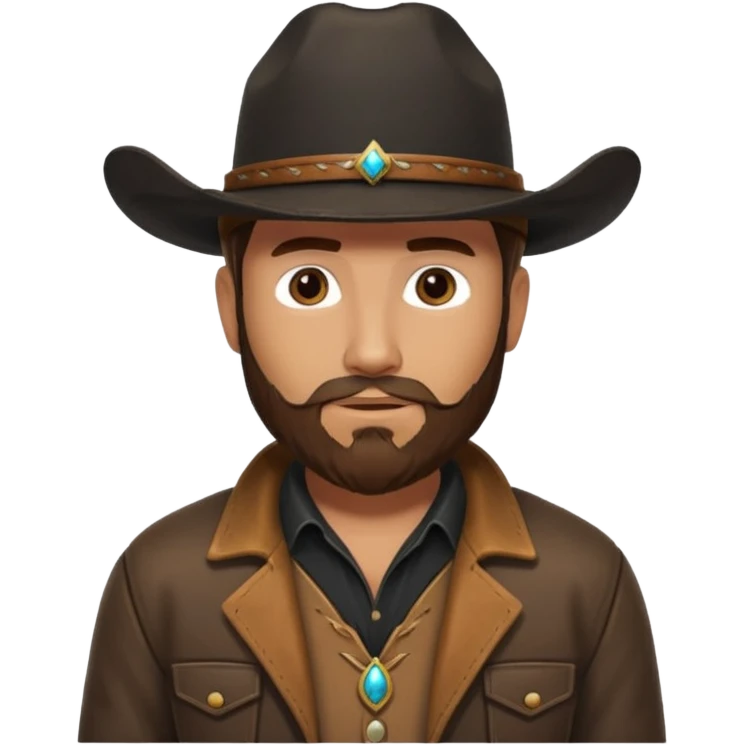 yellowstone ranch cowboy with brown beard, black cowboy hat with no rope and no jewel, black shirt, and leather tan jacket emoji