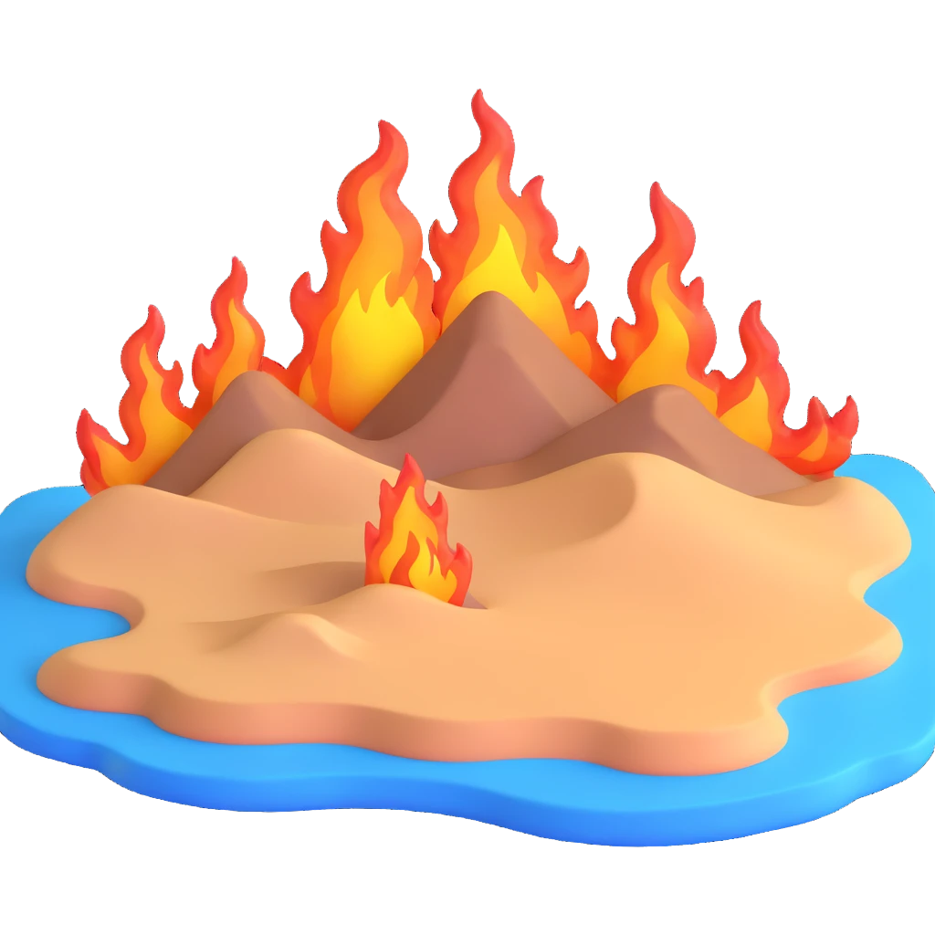 desert sand burning with fire and heat waves emoji