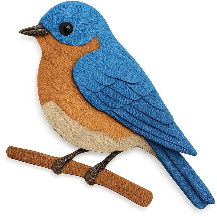 Eastern Bluebird sitting on a branch, delicate paper layers, realistic feather patterns, subtle color variations emoji