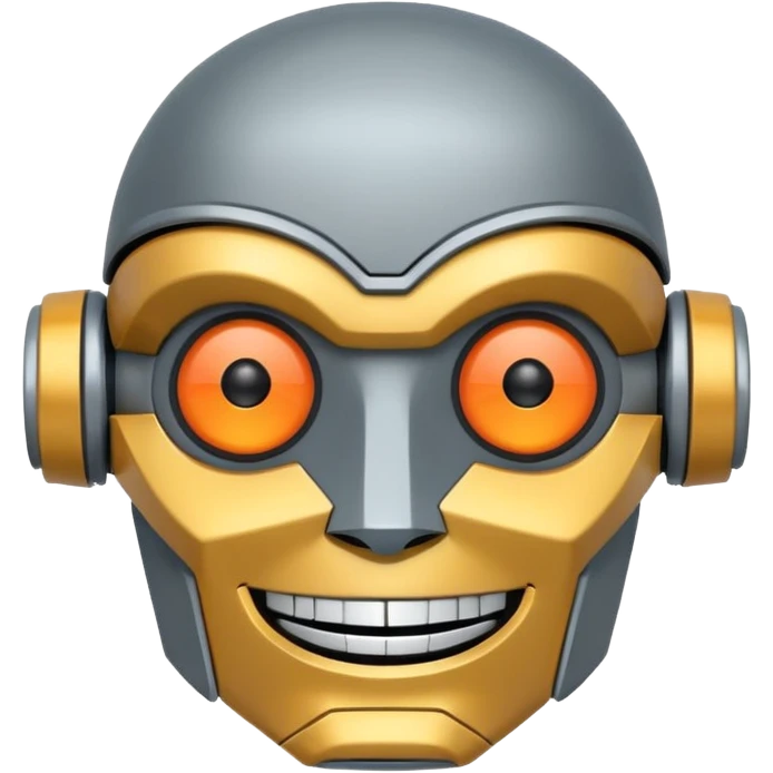 evil robot. Only its head. Very low details, just lines and colors, no need to draw in detail. Like an icon. Make it smile emoji